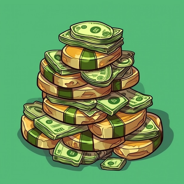 Photo a stack of money with a green background with a picture of a stack of money