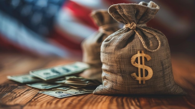 Stack of Money on Wooden Table