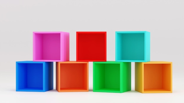 Stack of multi color box for product display and awards ceremony for promote product 3D rendering