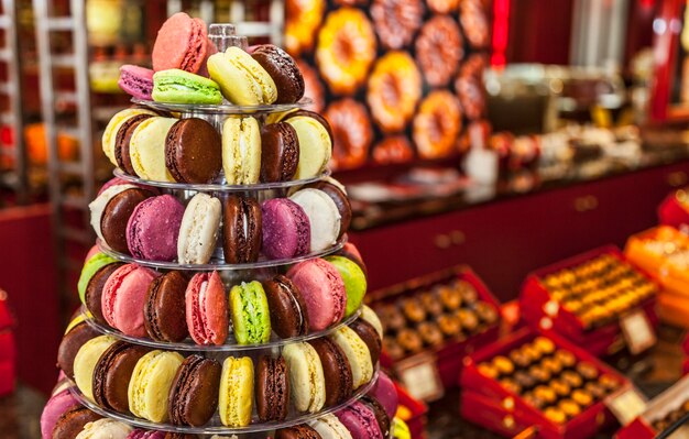 Stack of multi colored candies in store