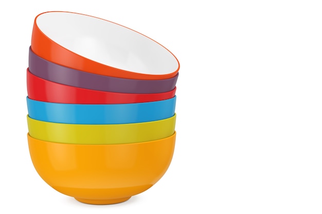 Stack of Multicolor Ceramic Bowls on a white background. 3d Rendering