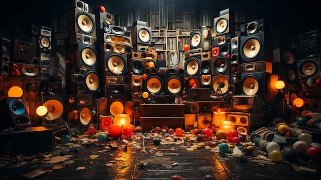 Photo stack of music audio speakers