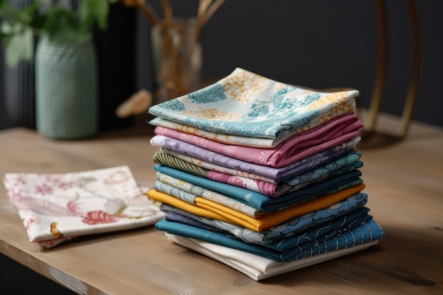 A stack of napkins in different colors and patterns with each one unique