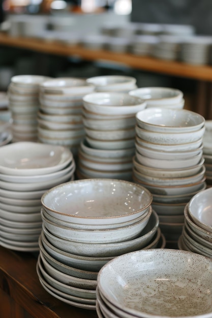 Stack neatly clean plates and bowls AI generated Image