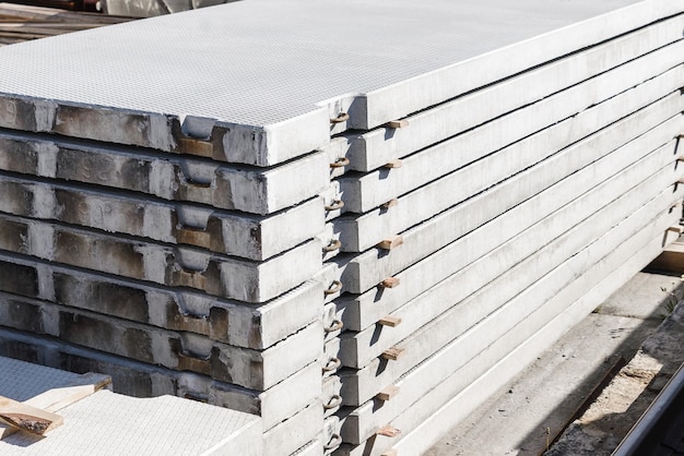 Stack of new road slabs for highway construction