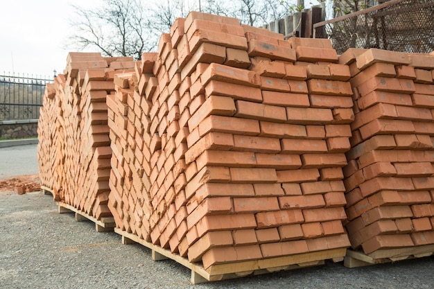 Stack of new unused bricks ready for contruction