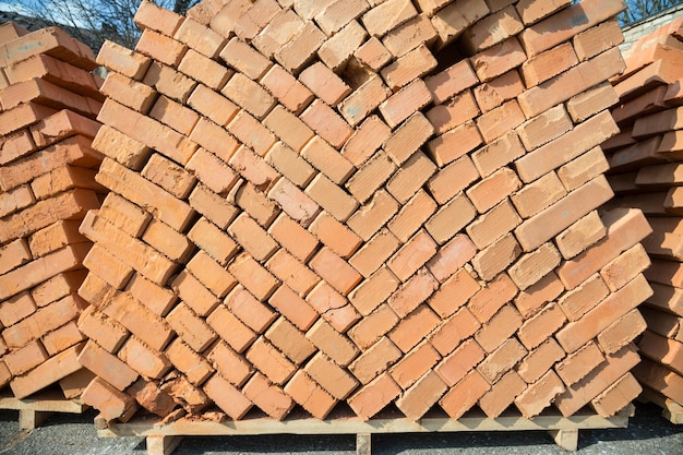 Stack of new unused bricks ready for contruction