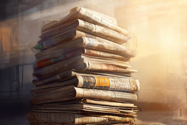 Stack of newspapers with headlines blurred out