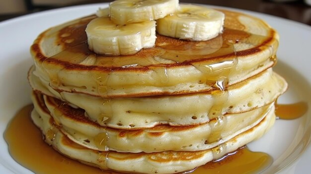 A stack of oatmeal banana pancakes with slices of fresh bananas