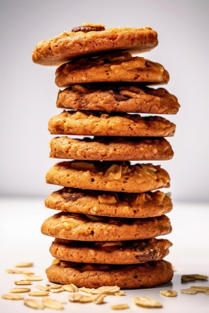 Stack of oatmeal cookies on a white background