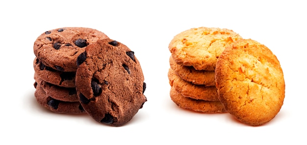 Stack of oatmeal cookies on white surface