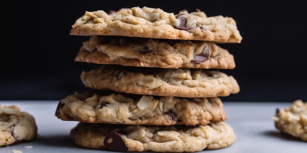 A stack of oatmeal cookies with a dark background