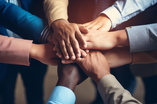 Photo stack of office hands concept of unity and teamwork