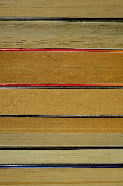 Stack of old books close up