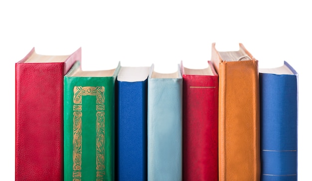 Stack of Old books isolated on white.