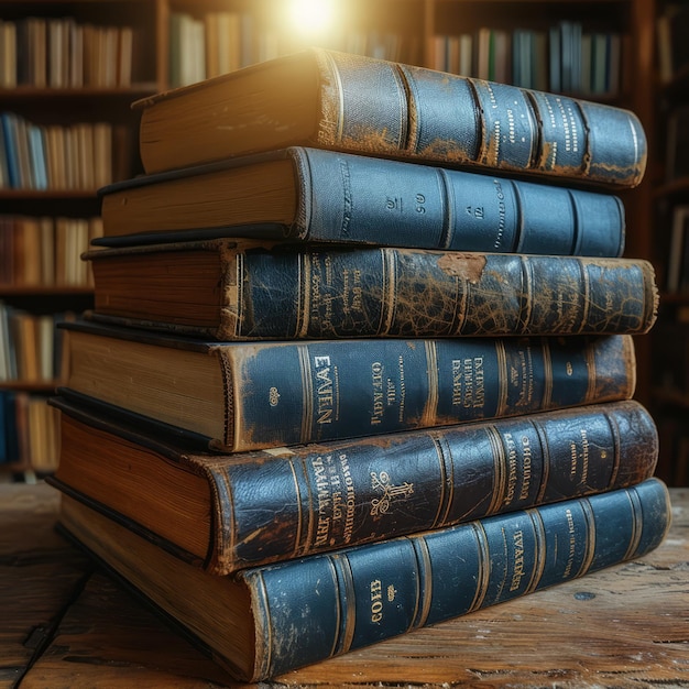 Stack of Old Books in Library