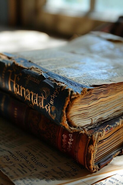 Photo a stack of old books sitting on top of a table