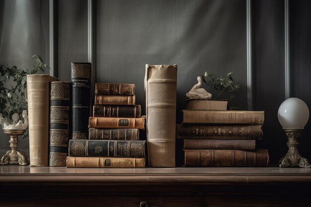 Photo a stack of old books on a table