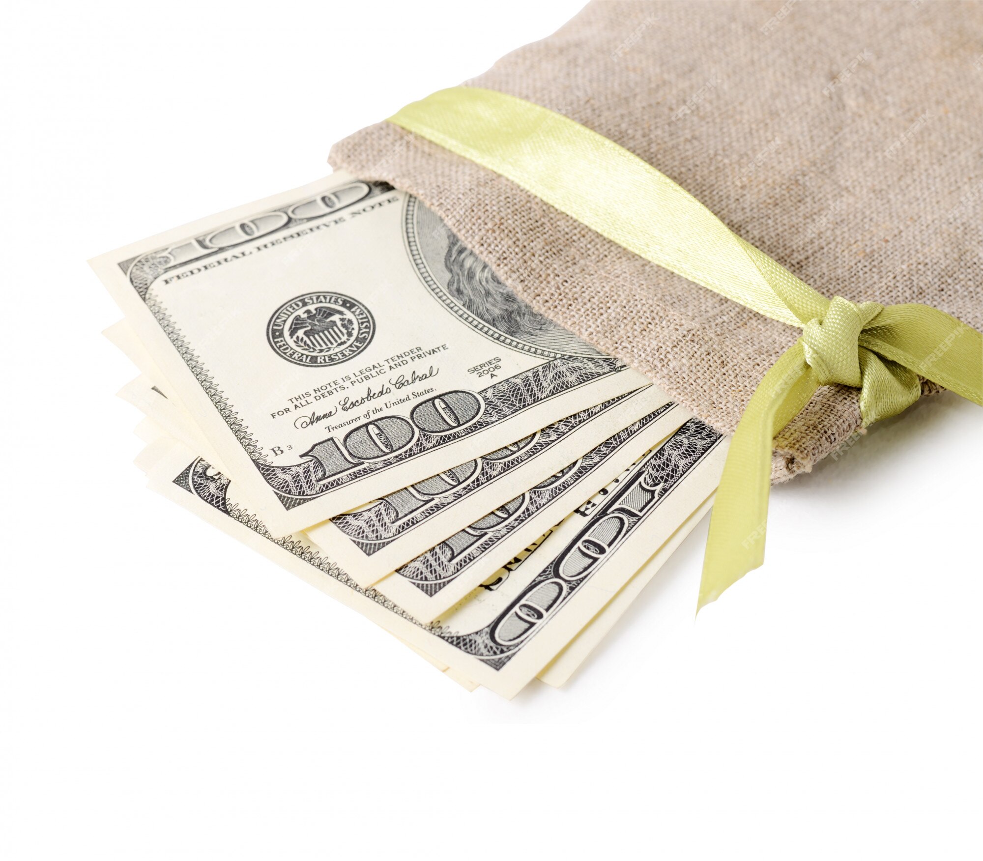 Premium Photo  Dollar bills in a full bag on white backroung