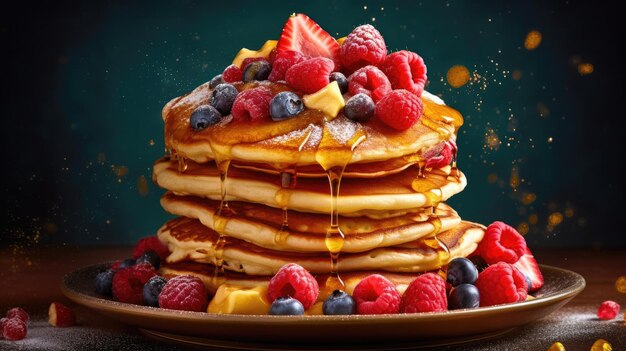 a stack of pancakes with berries and berries on top of them