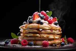 Photo a stack of pancakes with berries and syrup