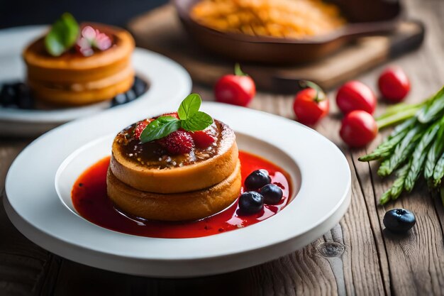 A stack of pancakes with berries on top of it