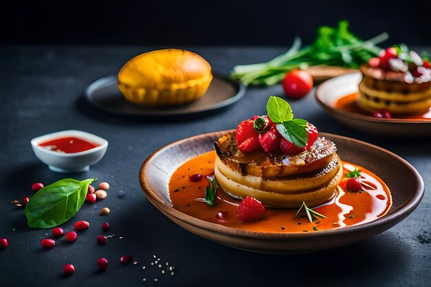 a stack of pancakes with berries on the top.