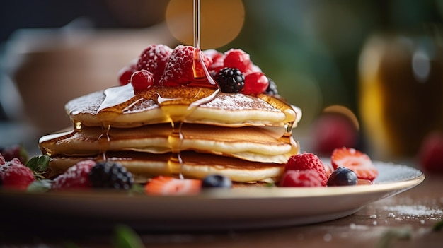 A stack of pancakes with berries on top