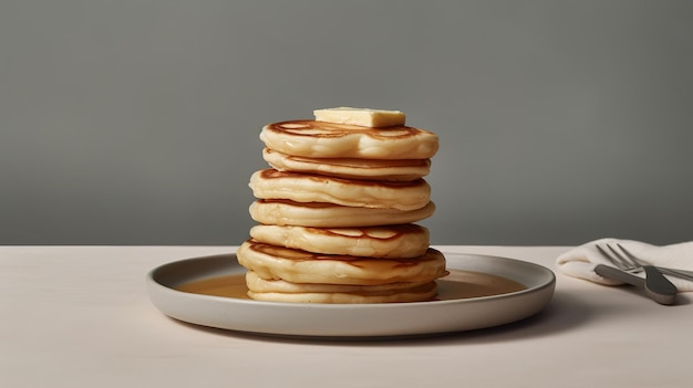 A stack of pancakes with butter on top