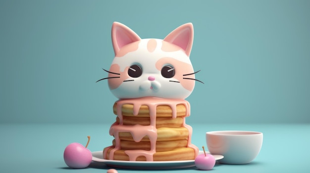 A stack of pancakes with a cat on it