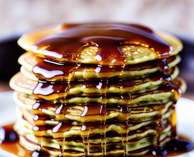 Photo stack of pancakes with honey and nuts