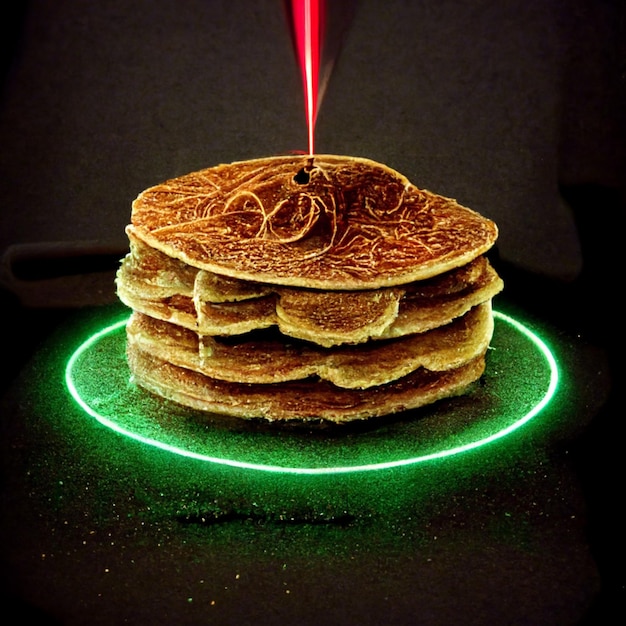 Photo a stack of pancakes with a laser beam on the top.