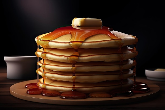 A stack of pancakes with a pat of butter on top.