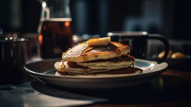 A stack of pancakes with a slice of butter on top