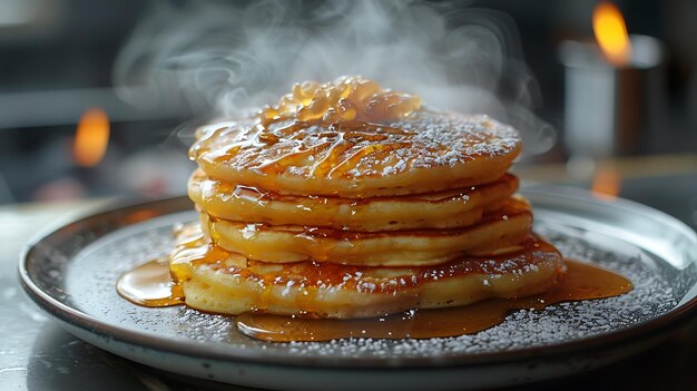 a stack of pancakes with strawberries