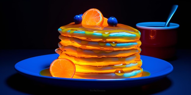 Photo a stack of pancakes with syrup and berries on a plate