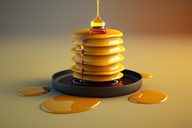 A stack of pancakes with syrup dripping down the top.