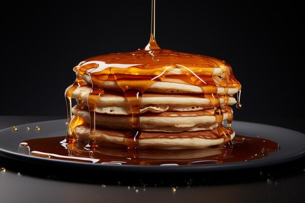 Photo a stack of pancakes with syrup drizzled over them