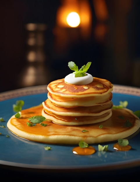 a stack of pancakes with syrup and syrup on top