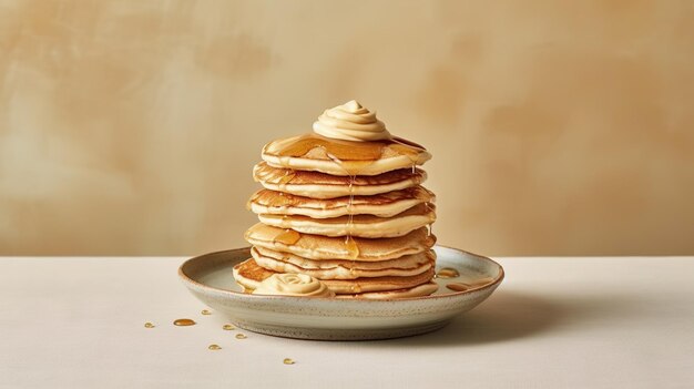 Photo a stack of pancakes with whipped cream on top