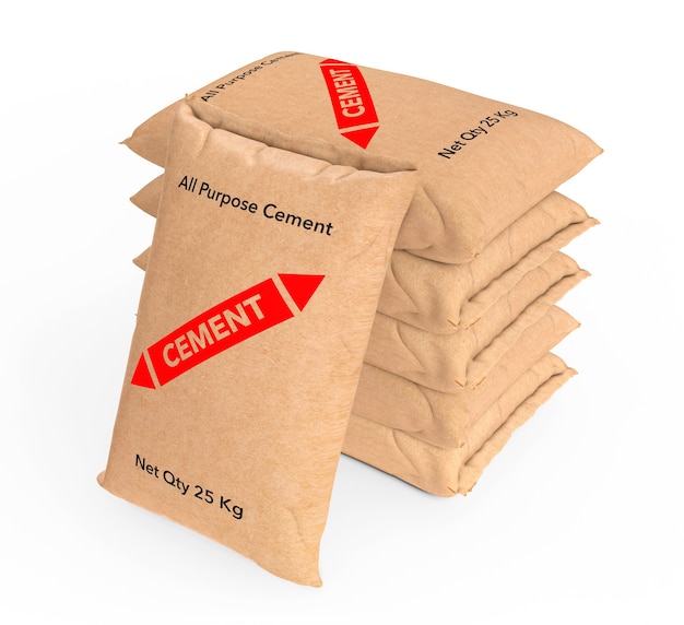 Stack of Paper Sacks Cement Bags on a white background. 3d Rendering