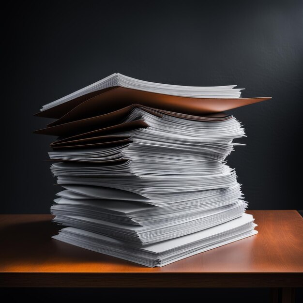 stack of paper on wooden table concept of business and education stack of paper on wooden tabl