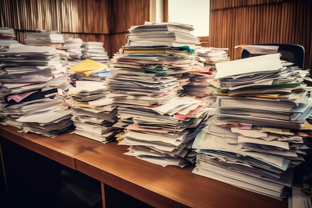 A stack of papers on a desk with a stack of papers on it.