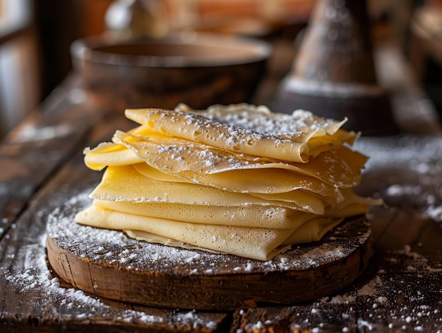 Photo a stack of pasta on top of a wooden table