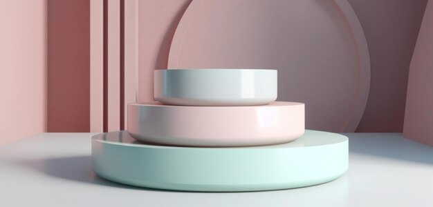 A stack of pastel coloured boxes with a pink background.