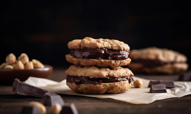 A stack of peanut butter cookies with a dark background