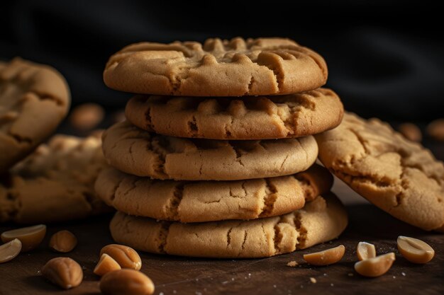 A stack of peanut butter cookies with a pile of peanut butter cookies on top