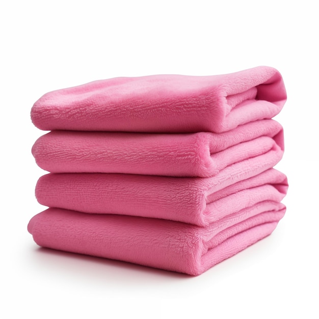 Photo stack of pink towels isolated on white background