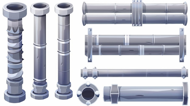 Столб труб, прямые металлические или ПВХ трубы для использования на заводах или строительных площадках, изолированные на белом фоне