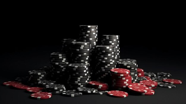 Photo a stack of poker chips on a black tablegenerative ai